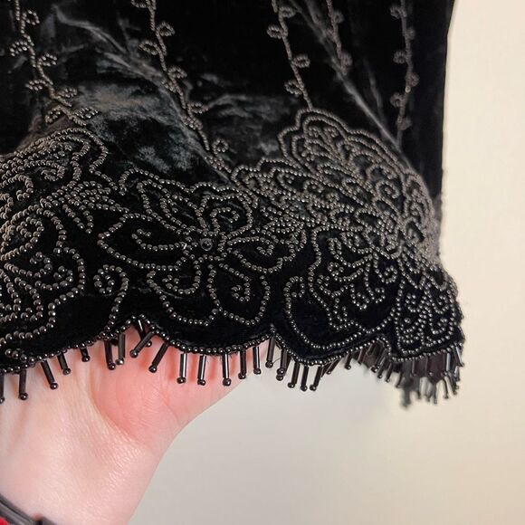 Lafayette 148 Black Velvet Beaded Fringe Tank Top Size 6 - Picture 3 of 13